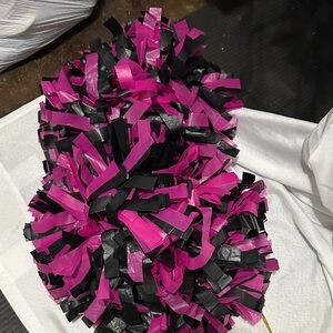 Pink and Black Cheerleading Pom Poms